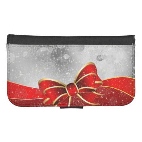 Silver Glitter And Red Christmas Sparkles Bow Phone Wallet