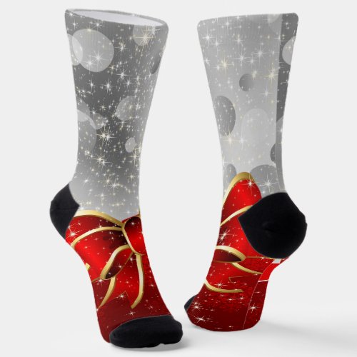 Silver Glitter And Red Christmas Sparkles Bow Socks