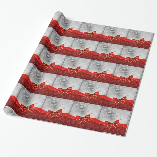 Silver Glitter And Red Christmas Sparkles Bow Wrapping Paper