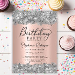 Silver Glitter and Rose Gold Foil 30th Birthday Invitation<br><div class="desc">Celebrate in style with this Elegant Silver Glitter and Rose Gold 30th Birthday Invitation. Designed with a sparkling silver glitter border and a luxurious faux rose gold metallic foil background, it’s finished with chic handwritten calligraphy for a timeless look. Ideal for 30th 40th 50th 60th 70th birthdays or any age...</div>