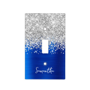 Silver Glitter and Royal Blue Glam Light Switch Cover