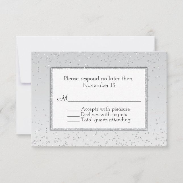 Silver Glitter and Shine Wedding RSVP Card (Front)