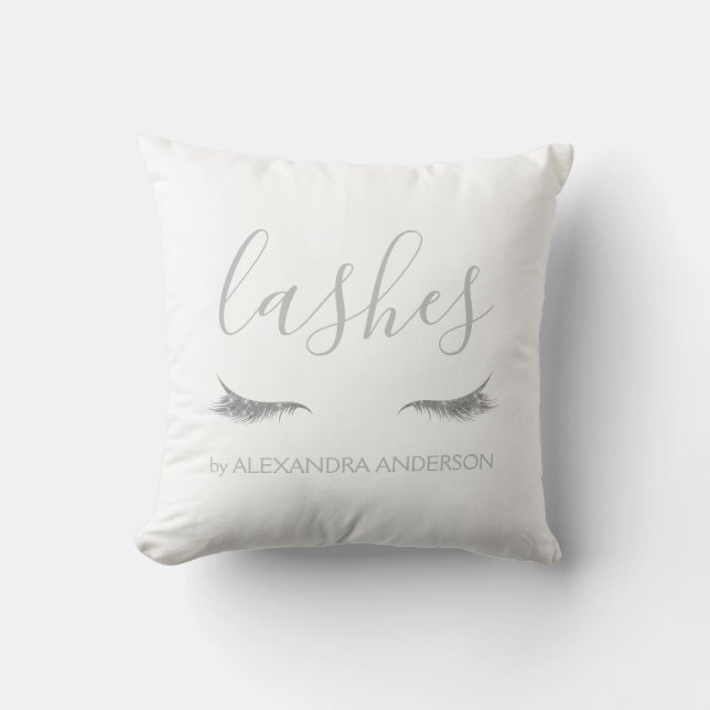 Silver Glitter and Sparkle Eyelash Extension Throw Pillow (Front)
