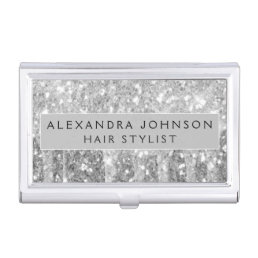 Silver Glitter and Sparkle Monogram Business Card Case