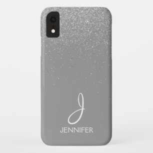 Silver Glitter and Sparkle Monogram iPhone XR Case
