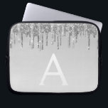Silver Glitter and Sparkle Monogram Laptop Sleeve<br><div class="desc">Silver Faux Dripping Glitter and Sparkle Elegant Monogram Case. This case can be customized to include your initial and first name.</div>