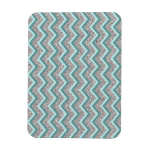 Silver Glitter and Teal ZigZag Magnet