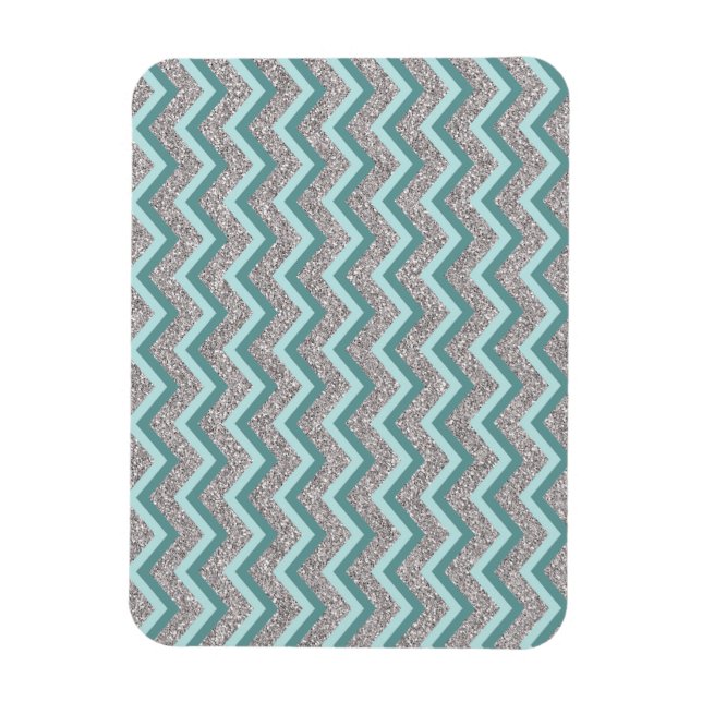 Silver Glitter and Teal ZigZag Magnet (Vertical)