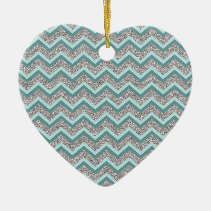 Silver Glitter and Teal ZigZag Christmas Tree Ornament