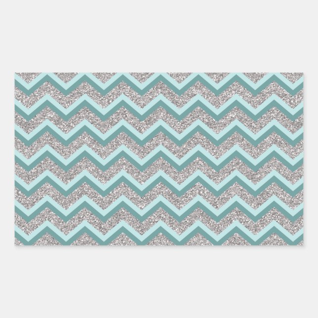 Silver Glitter and Teal ZigZag Rectangular Sticker (Front)