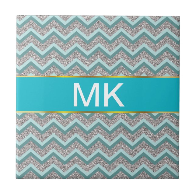 Silver Glitter and Teal ZigZag Tile (Front)
