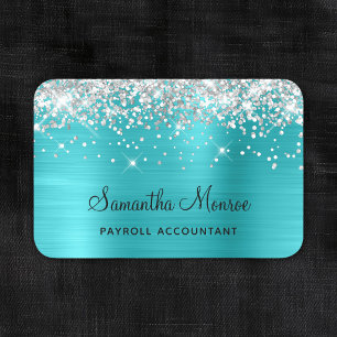 Silver Glitter and Turquoise Blue Foil Name Tag