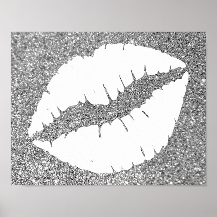 Silver Glitter and White Lipstick Lips Poster | Zazzle