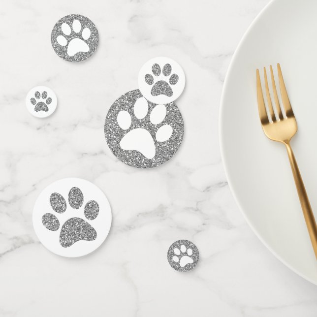 Silver Glitter Animal Paw Prints Table Sprinkle Confetti (Group)