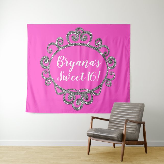 Silver Glitter ANY COLOR Birthday Party Backdrop (In Situ (Horizontal))