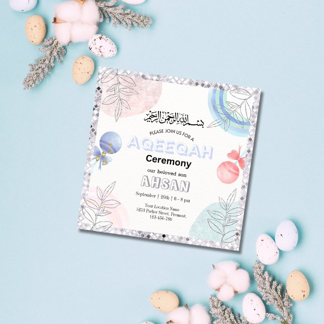 Silver Glitter Aqeeqah- Aqiqah- Invitation (Creator Uploaded)
