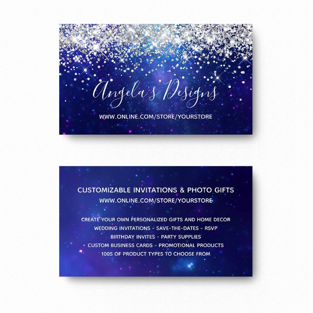 Silver Glitter Aqua Blue Galaxy Online Store Business Card (Silver Glitter Aqua Blue Galaxy Online Store Business Card)