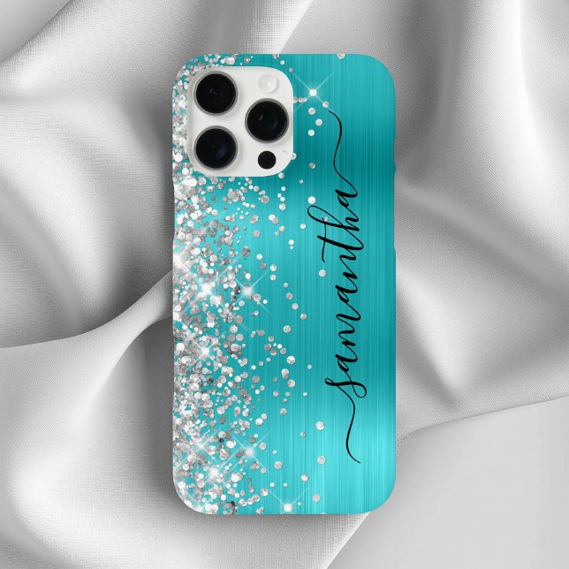 Silver Glitter Aqua Blue Metallic Girly Signature Case-Mate iPhone Case (Silver Glitter Aqua Blue Metallic Girly Signature Case-Mate iPhone Case)
