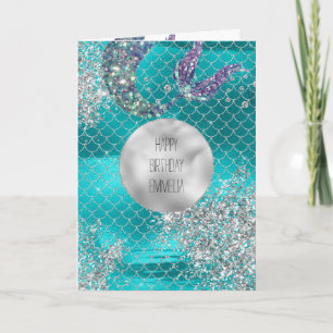 Silver Glitter Aqua Mermaid Card