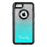 Silver Glitter Aqua Ombre Personalized OtterBox Defender iPhone Case