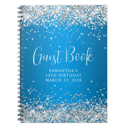Silver Glitter Azure Ombre 40th Birthday Guest Notebook