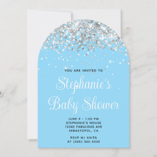 Silver Glitter Baby Blue Baby Shower Invitation