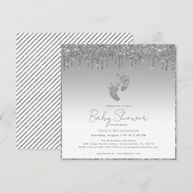 Silver Glitter Baby Shower Invitation  (Front/Back)