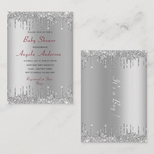 Silver Glitter Baby Shower Invitation Template (Front/Back)