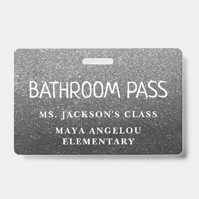 Silver Glitter Back To School Bathroom Hall Pass Badge (Front)