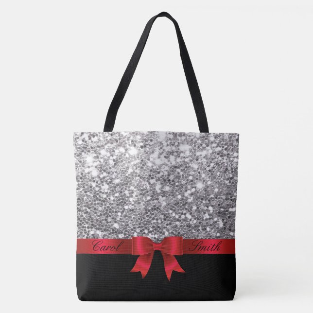 Silver Glitter bag with customizable name (Front)
