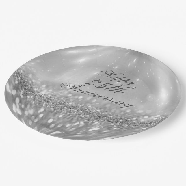 Silver Glitter Ball Paper Plates (Angled)