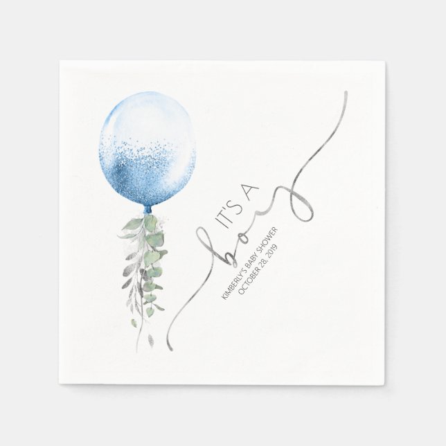 Silver Glitter Balloon Garland Elegant Baby Shower Napkins (Front)