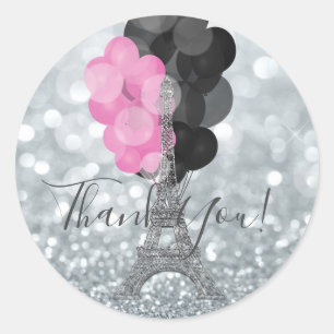 Silver Glitter & Balloons Paris Eiffel Tower Party Classic Round Sticker