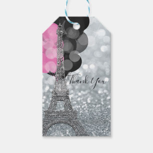 Silver Glitter & Balloons Paris Eiffel Tower Party Gift Tags