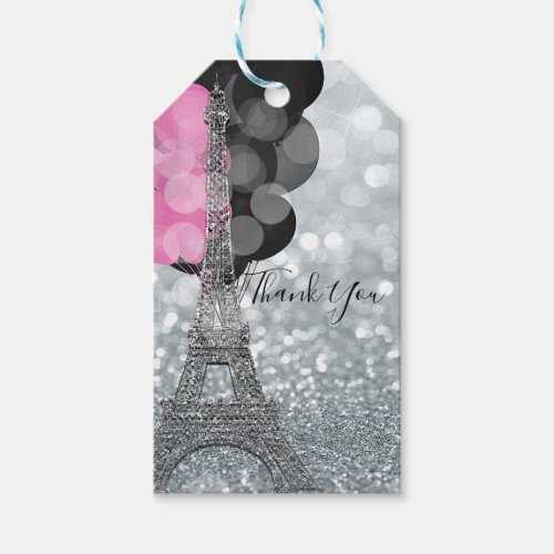 Silver Glitter  Balloons Paris Eiffel Tower Party Gift Tags