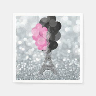 Silver Glitter & Balloons Paris Eiffel Tower Party Napkins