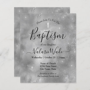 Silver Glitter Baptism Budget Invitations