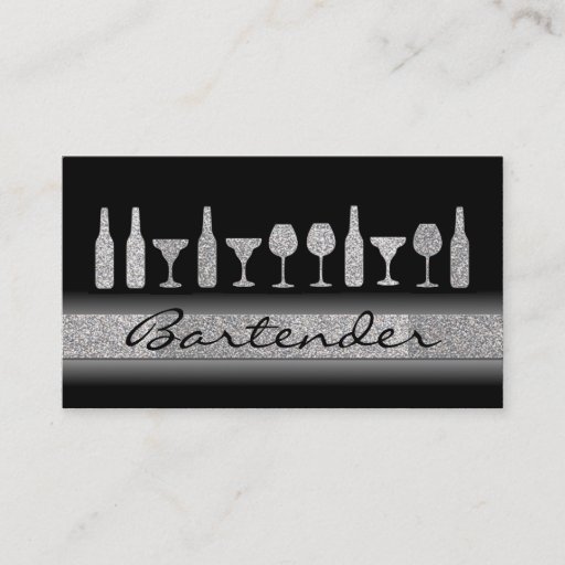 Customizable Silver glitter bartender drinks business card