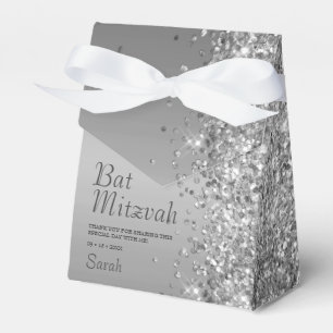 Silver Glitter Bat Mitzvah Favor Boxes