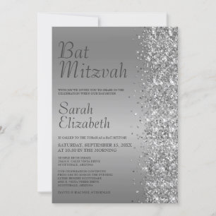 Silver Glitter Bat Mitzvah Invitation