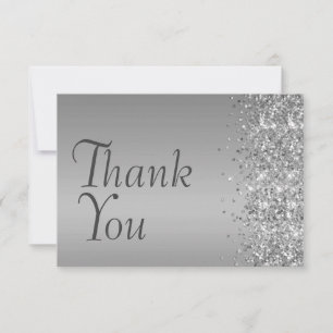 Silver Glitter Bat Mitzvah Thank You Card