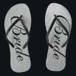 Silver glitter beach wedding flip flops for bride<br><div class="desc">Faux silver glitter wedding flip flops for bride and groom. Custom strap color for him and her. Silvery sparkly texture with glittery glimmers and sparkling glimmers. Glamorous beach sandals for men and women. Cute party favor for beach theme wedding, marriage, bridal shower, engagement, anniversary, birthday, bbq, bachelorette, girls weekend trip...</div>