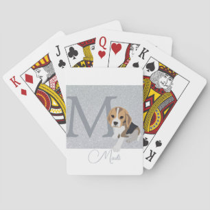 Silver Glitter Beagle Dog Lovers Personalized Name Poker Cards