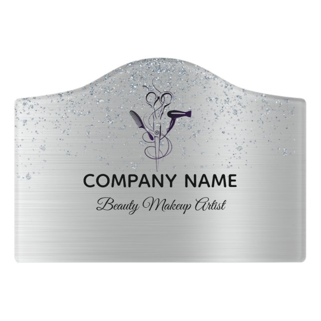 Silver Glitter Beauty Salon Door Sign (Small Crest Front)