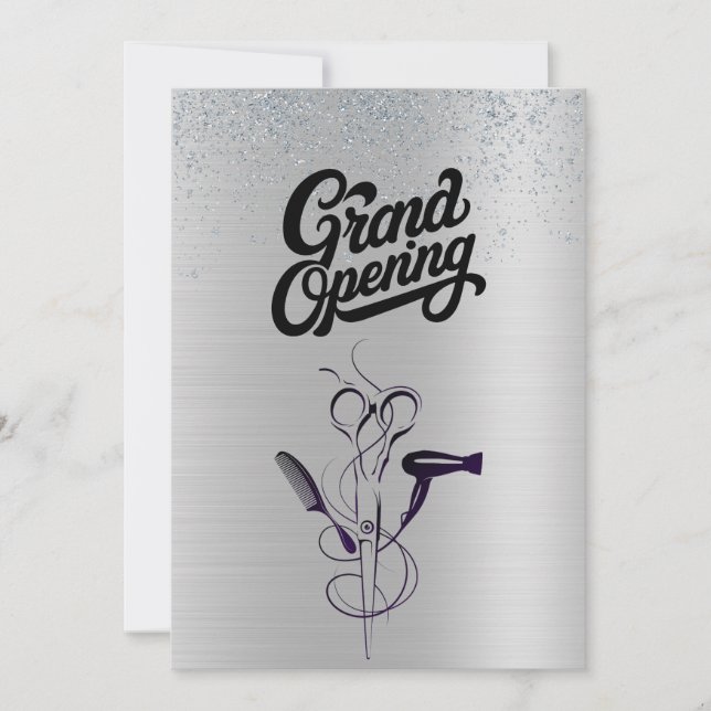 Silver Glitter Beauty Salon Grand Opening  Invitation (Front)