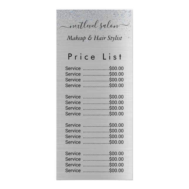 Silver Glitter Beauty Salon Rack Card (Front)