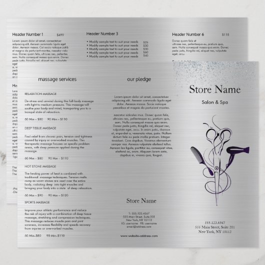Silver Glitter Beauty Salon Trifold Bruchure (Front/Back)