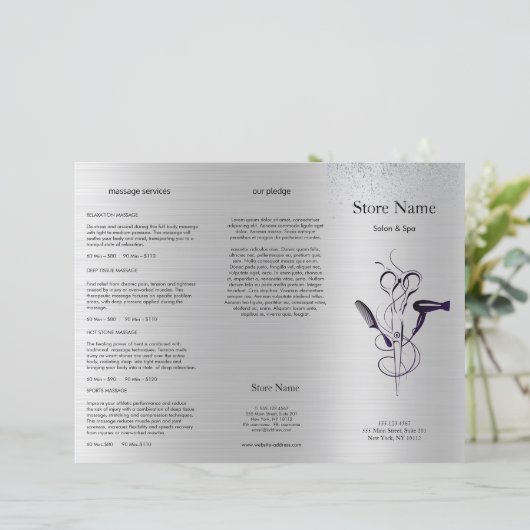 Silver Glitter Beauty Salon Trifold Bruchure (Standing Front)