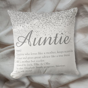 Silver Glitter Best Ever Auntie Aunt Definition Throw Pillow