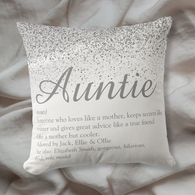 Silver Glitter Best Ever Auntie Aunt Definition Throw Pillow (Silver Glitter Best Ever Auntie Aunt Definition Throw Pillow)